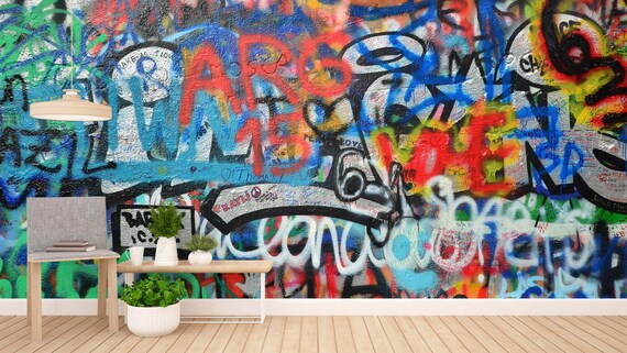 Papier Peint Murale Mur De Graffti Graffiti Wall Mural Etsy