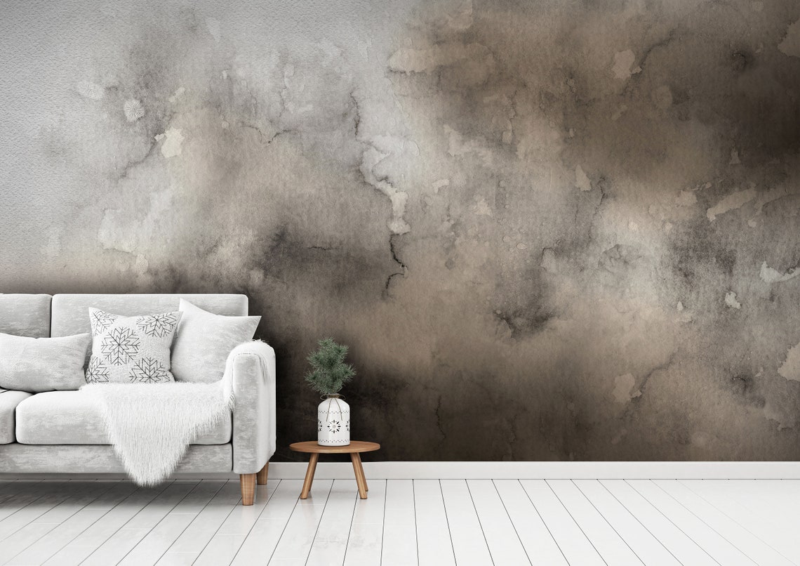Abstract Brown and Grey Watercolor Mural Wallpaper - Etsy