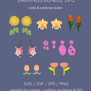 Blumen SVG Bundle für Ohrring Vorlagen, Ohrring SVG für Holz, Acryl, Kunstleder, Gestapelte Ohrring Bundle Schnittdateien