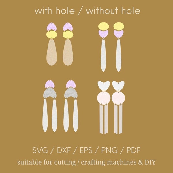 Long classy earrings SVG vector cut files for Cricut and laser cutting. Geometric oval dangly earring template for small businesses