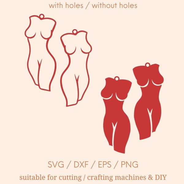 Female body line art earrings SVG templates, Woman silhouette, Nude body earring cut files