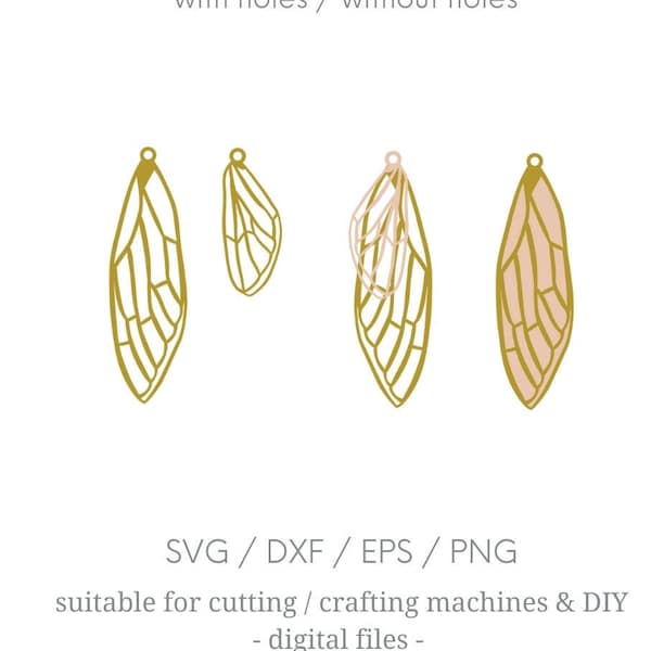Fairy wing earrings SVG, Cicada wing SVG, Dainty fantasy earrings template cut files