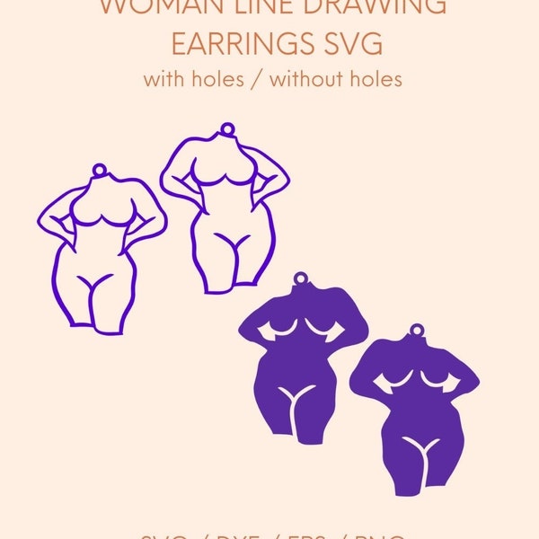 Female body earrings SVG, Body positivity line art earring templates, Woman silhouette drawing jewelry cut files