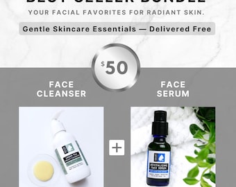 Paquete de cuidado facial suave / Limpiador y sérum facial de té verde / Vegano y de origen vegetal / Luminosidad / Rutina para piel sensible