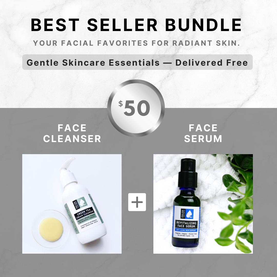 Gentle Facial Skincare Bundle | Green Tea Cleanser and Face Serum | Vegan & Plant-Based | Glow-Boosting | Sensitive Skin Routine