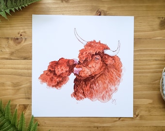 Highland Cow Painting 8x8 Print