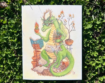 Der Garten-Drache, Drache Fantasy Kunstdruck 20x25cm