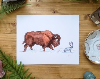 Buffalo and the Hare Painting 8x10 Print