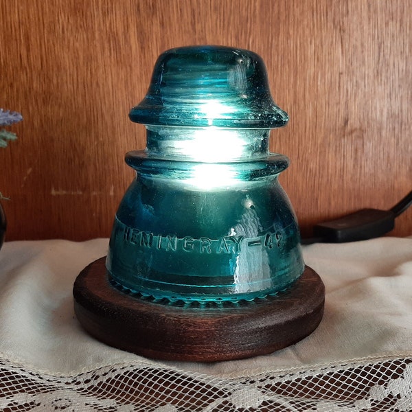 Glass Insulator Lamp w/ CD154 desk light, table lamp, night light made from vintage high voltage lineman electric railroad antique hardware