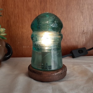 Glass Insulator Lamp w/ CD126 1865 desk light, table lamp, night light made from vintage high voltage lineman electric railroad antique