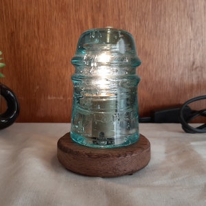 Glass Insulator Lamp w/ CD121 desk light, table lamp, night light made from vintage high voltage lineman electric railroad antique hardware