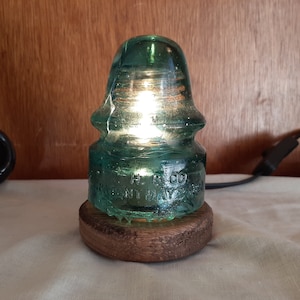 Glass Insulator Lamp w/ CD133 desk light, table lamp, night light made from vintage high voltage lineman electric railroad antique hardware