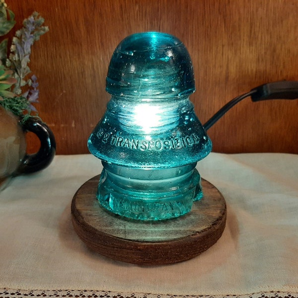 Glass Insulator Lamp w/ CD201 desk light, table lamp, night light made from vintage high voltage lineman electric railroad antique hardware