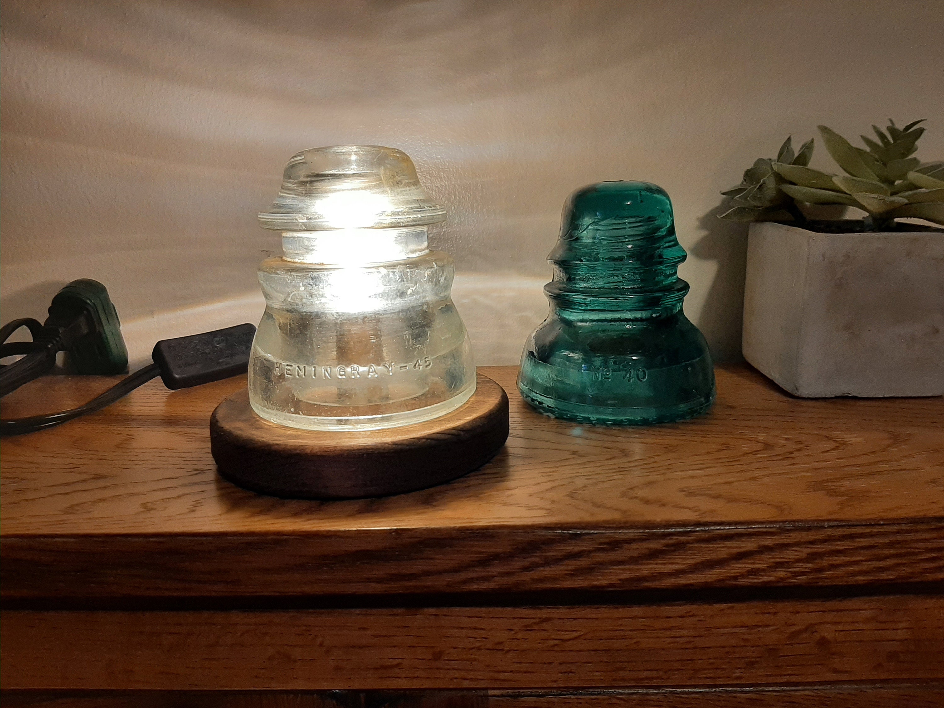 Glass Insulator Lamp With 2 Insulators Vintage Telegraph Etsy