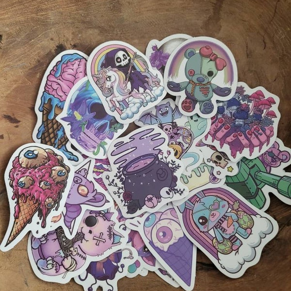 Sale - Kawaii gothic pastel sticker mix - 25 stickers per pack - buy 2 get one free - each pack comes with a free kawaii charm