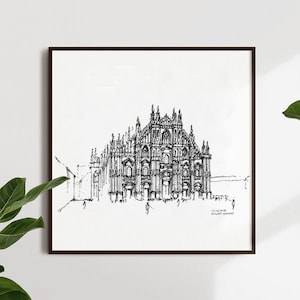Milan Duomo (Hand drawn architectural sketch, architecture print, line art, ink drawing, architecture drawing, minimalist wall art)