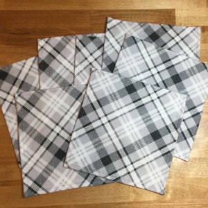 Gray Plaid Cloth Napkins Set of 7 Washable Napkins 8” x 8” Eco-Friendly Reusable Soft Flannel Napkins Paperless Napkins Gift