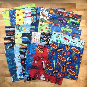Little Boy Fun Cloth Napkins YOU PICK PATTERNS Set of 5 or 10 Washable Cotton Napkins 9”x 9” Eco-Friendly Reusable Lunchbox Snack Napkins