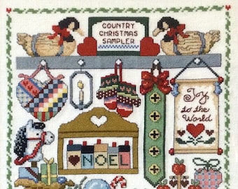 Completed Cross-Stitch Country Christmas Sampler Vintage Fiber Art Home Decor Wall Decor Jeremiah Junction Classics