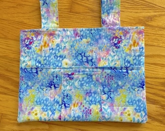 Walker Tote Bag Blue Watercolor 6 Pockets 15"x11" Cotton Small Front Pocket 2 Interior Pockets Rollator Walker Bag Walker Caddy