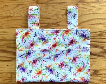 Colorful Walker Tote Bag with 4 Pockets Leaves Flowers Color Bursts 15" x 11" Small Front Pocket Rollator Walker Bag Walker Caddy