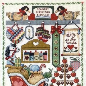 Completed Cross-Stitch Country Christmas Sampler Vintage Fiber Art Home Decor Wall Decor Jeremiah Junction Classics