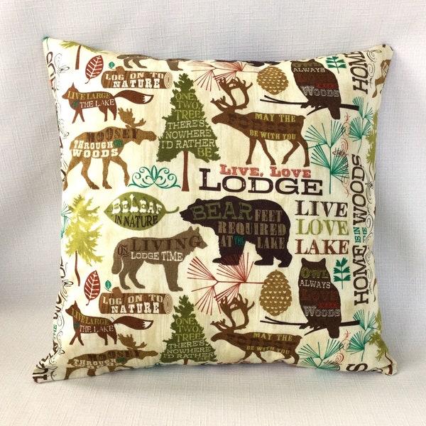 Pillow Cover OR Pillow Cover + Pillow Wildlife Live Love Lodge Cotton Lodge Decor Cabin Decor Decorative Pillow Throw Cover Camper Pillow