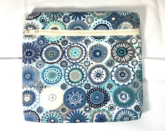 Cross Stitch Project Bag for Travel Project Bag for Sewing 12"x11"x1.5" Blue Gray Abstract Zipper Large Exterior Slip Pocket No Vinyl