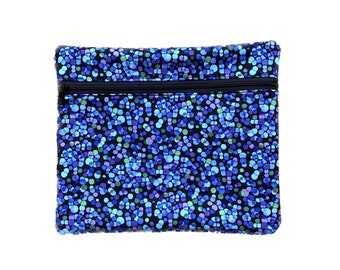Project Bag for Cross Stitch Sewing 11" x 13" Blue and Purple Dots Zippered Travel Project Bag Purple Canvas Lined Cotton Exterior No Vinyl