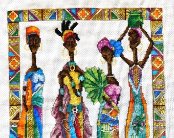 Completed Cross-Stitch African Queens by Vickery Collection #2235 Fiber Art Home Decor Colorful Wall Decor African Theme Black History Month