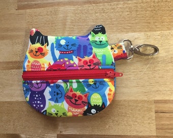 Fun Zipper Cat Head Coin Purse with Swivel Clasp 4.5” W x 4.5” H Contrasting Cotton Lining Card Holder Coin Purse Change Pouch