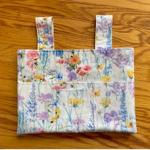 Sac fourre-tout pour marcheur, jardin de fleurs pastel, 4 poches, 40 x 28,3 cm en coton, petite poche frontale, grande poche intérieure, sac de marche pour déambulateur, caddie de marche