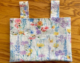 Walker Tote Bag Pastel Flower Garden 4 Pockets 15&quot;x11&quot; Cotton Small Front Pocket Large Interior Pocket Rollator Walker Bag Walker Caddy