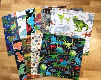 Kid’s Fun Cloth Napkins YOU PICK 5 or 10 Little Boy Dinosaur Washable Cotton Napkin 9"x9" Eco-Friendly Reusable Lunchbox Snack Napkin