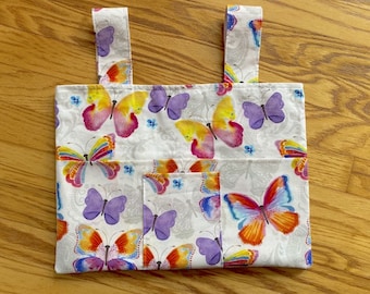 Walker Tote Bag Colorful Butterflies 6 Pockets 15"x11" Cotton Small Front Pocket 2 Interior Pockets Rollator Walker Bag Walker Caddy