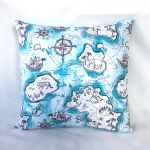 Kissenbezug oder Kissenbezug + Kissen Abstrakte Landkarten Weiß Blau 14x14, 12x16 oder 16x16 Baumwolle Flanell Strand Cabin Decor Nautical Camper Kissen