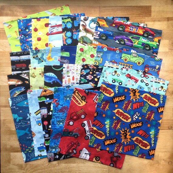 Little Boy Fun Cloth Napkins YOU PICK PATTERNS Set of 5 or 10 Washable Cotton Napkins 9”x 9” Eco-Friendly Reusable Lunchbox Snack Napkins