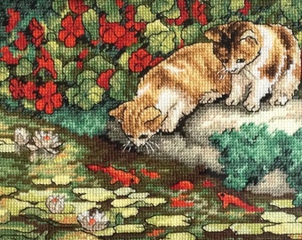 Completed Cross-Stitch by The Gold Collection Petites Dimensions #65071 Kitten Reflections Fiber Art Home Decor Wall Decor