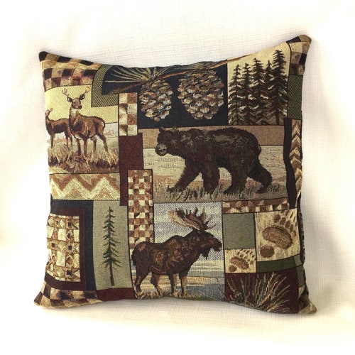 Tapestry Moose Throw Pillow Rustic Cabin Decor Decorative Etsy