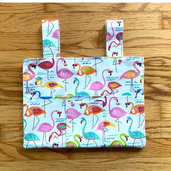 Colorful Flamingos! Walker Tote Bag 6 Pockets 15"x11" Cotton Canvas Small Front Pocket 2 Interior Pockets Rollator Walker Bag Walker Caddy