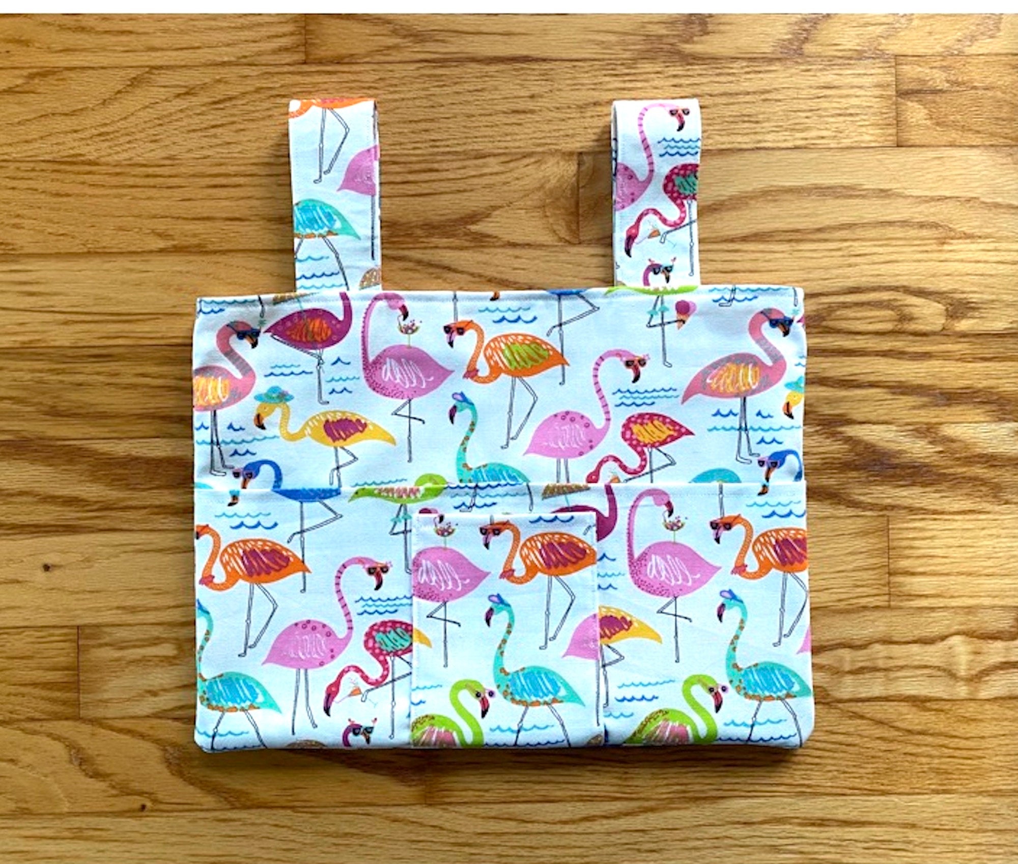 Colorful Flamingos! Walker Tote Bag 4 Pockets 15"x11" Cotton Canvas Small Front Pocket Interior Pocket Rollator Walker Bag Walker Caddy