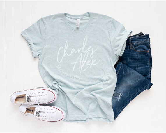 Bella Canvas 3001 Mockup Heather Prism Ice Blue Shirt