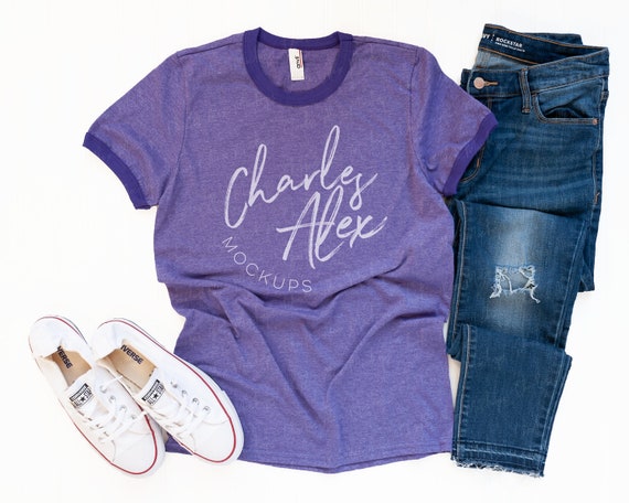 Download Anvil 988 Mockup Purple Ringer Tee Shirt Mockup Styled ...