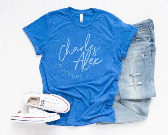 Bella Canvas 3001 Mockup Heather True Royal Shirt Mockup
