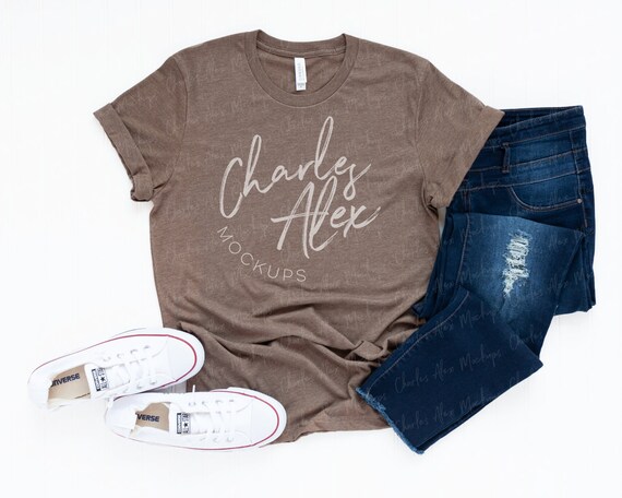 Bella Canvas 3001 Mockup Heather Brown Shirt Mockup Styled Bella Canvas 3001 Mockup Heather Brown Shirt Mockup Styled