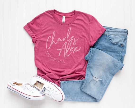 Bella Canvas 3001 Mockup Heather Raspberry Shirt Mockup Styled Bella Canvas 3001 Mockup Heather Raspberry Shirt Mockup Styled