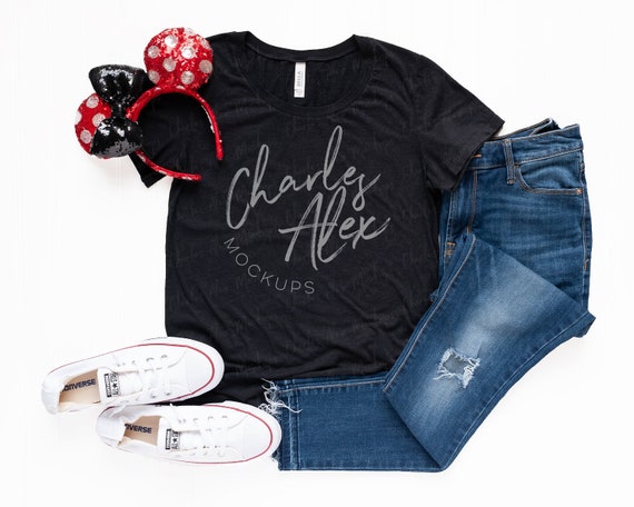 Bella Canvas 8413 Mockup Heather Black Shirt Mockup Disney