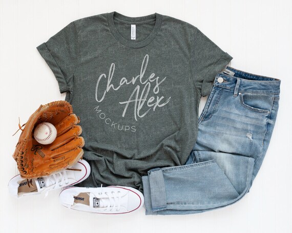 Bella Canvas 3001 Mockup Deep Heather Shirt Mockup Baseball