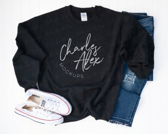 Gildan 18000 Mockup Gildan Black Sweatshirt Mockup Styled Etsy