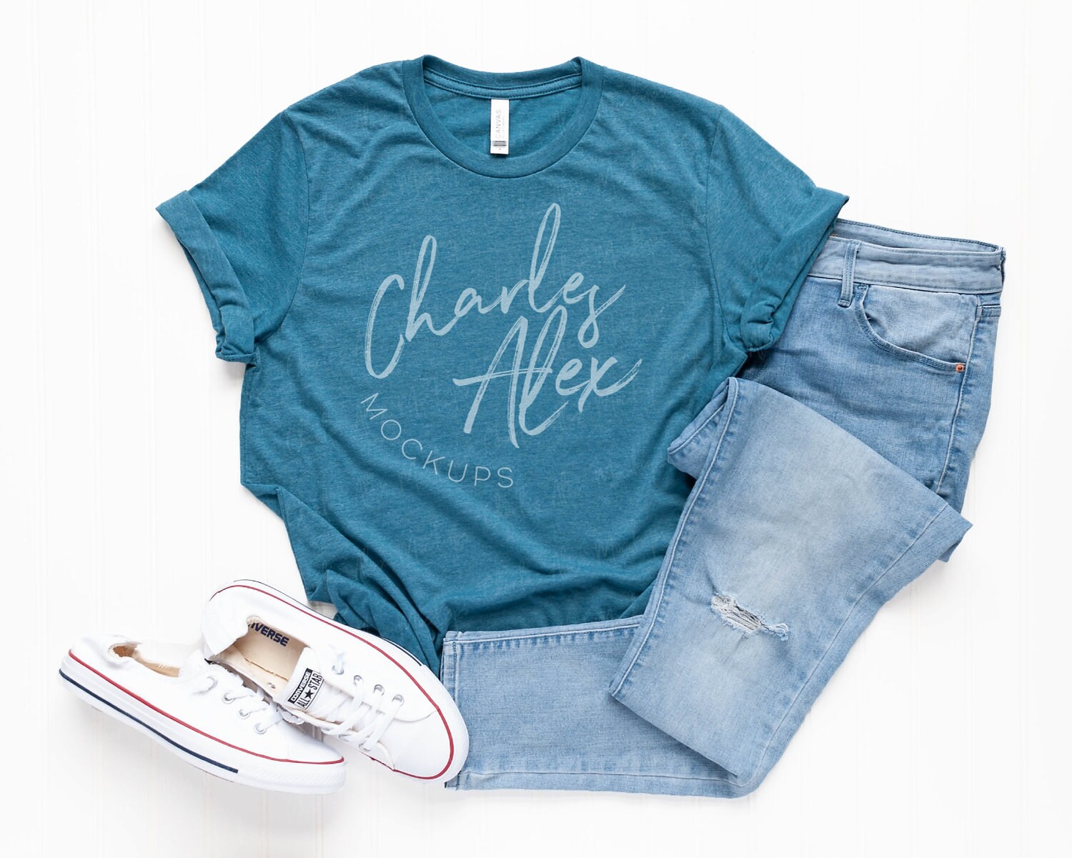 Download Bella Canvas 3001 Mockup Heather Deep Teal Shirt Mockup | Etsy